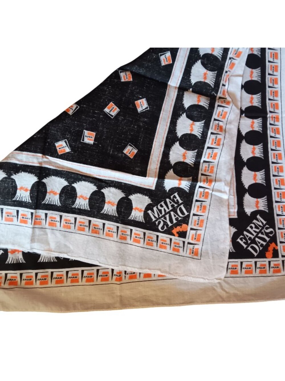Vintage 21x21" Hanky Bandana Fram Filters Auto Advertising Farm Days 1980's USA